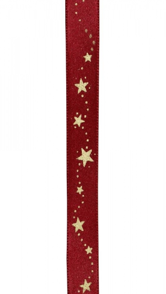 Satinband bordeaux, mit Sternen, Breite 15 mm, 20m